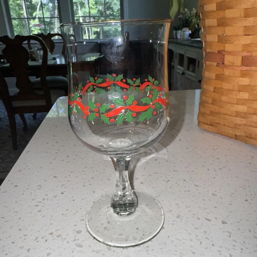 Vintage Libbey Arby’s Christmas Glass With Column Stem Single